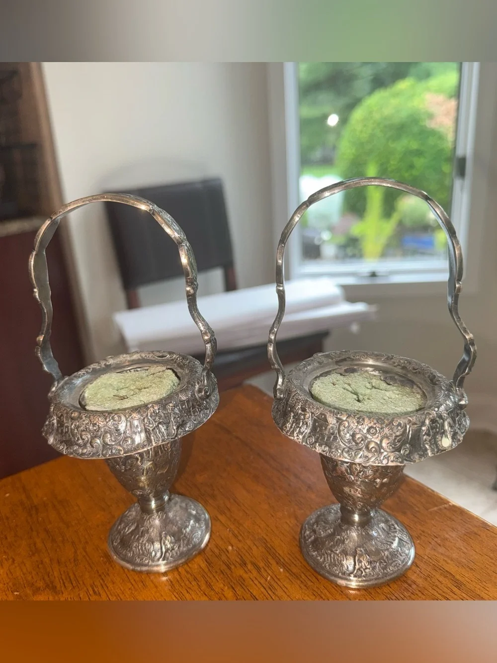 RARE Matching Pair Antique Victorian Silver-plated Bride's Baskets Bride Wedding